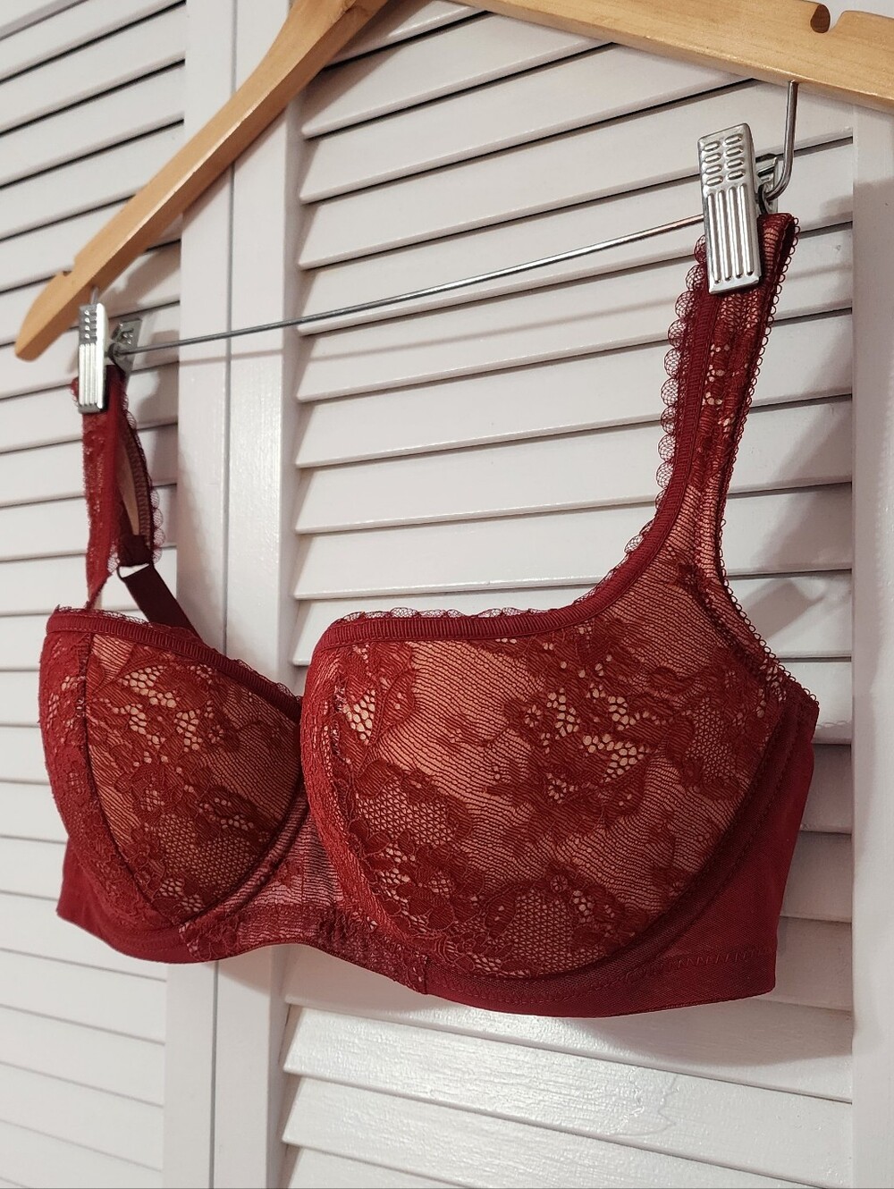 Rosme Women's Lace Balconette Bra in Wine Red - Intimates